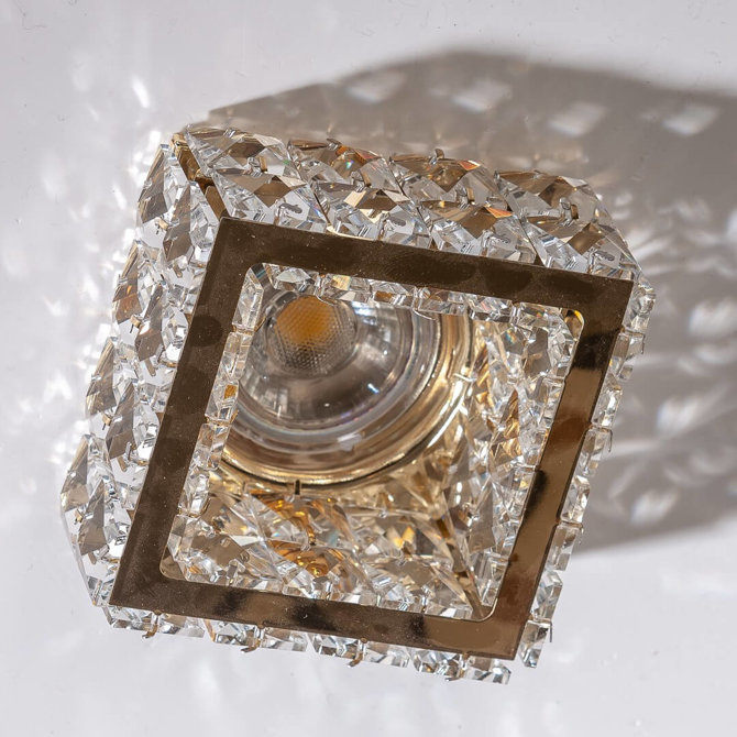 Τετράγωνο διπλό Κρυστάλλινο Χωνευτό Σποτ με Ντουί GU10 σε Χρυσό χρώμα C2015-2