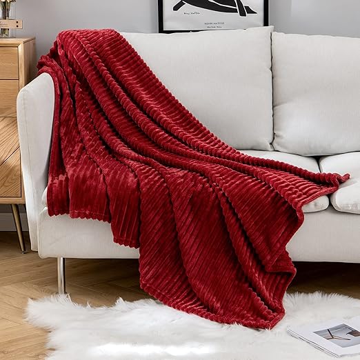 Κουβέρτα Fleece Μονή 160Χ220  Stripe Bordo